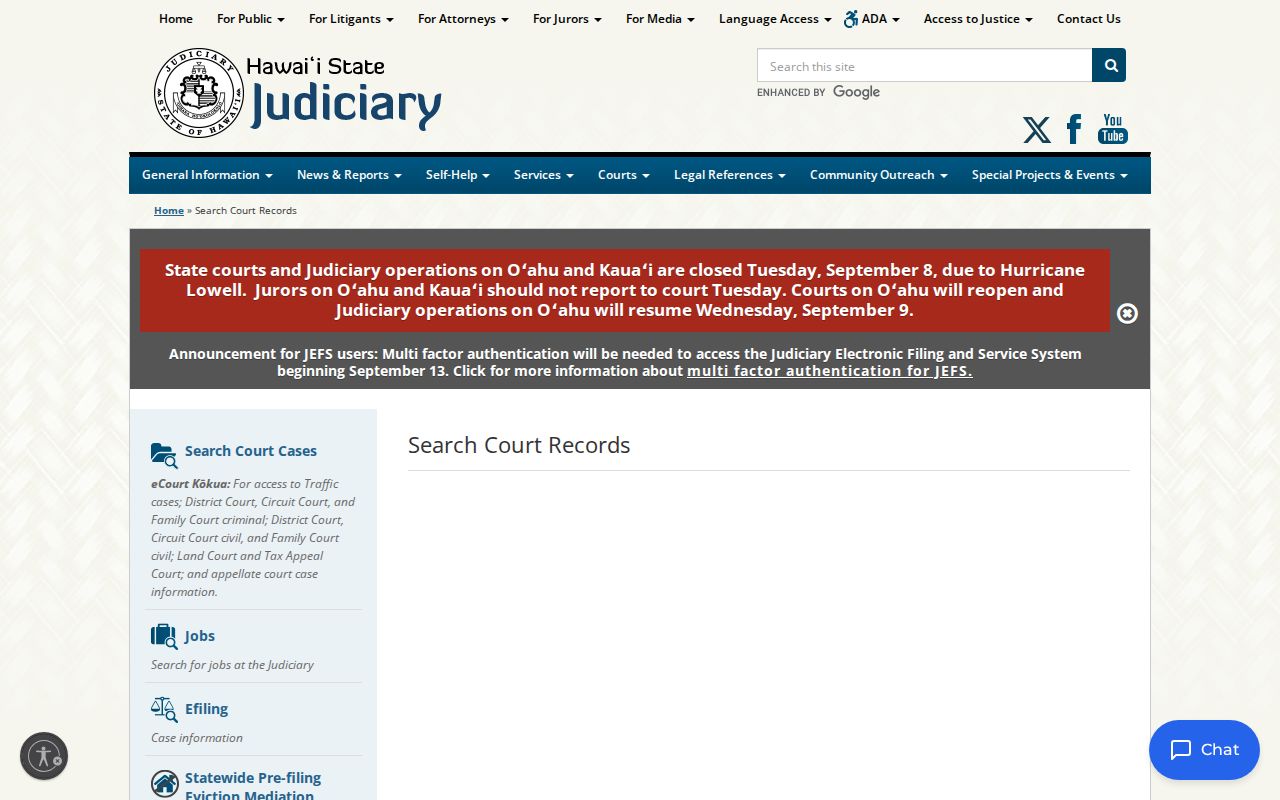 Hawaiʻi Judiciary public court records landing page for Hawaii County case research