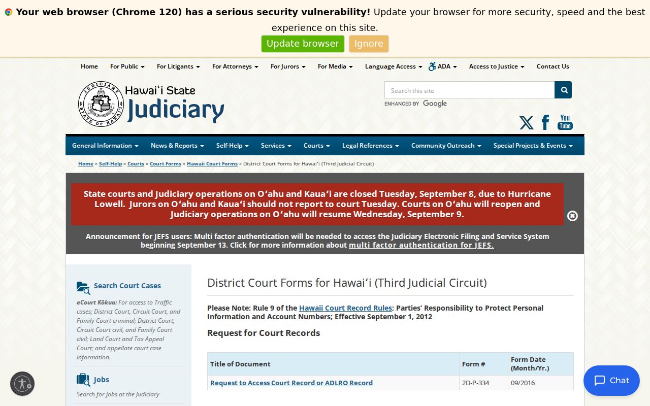Hawaii County bench warrant forms on the Third Circuit District Court page