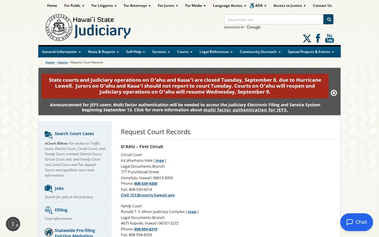 Hawaii County arrest warrant record request contacts for Third Circuit courts