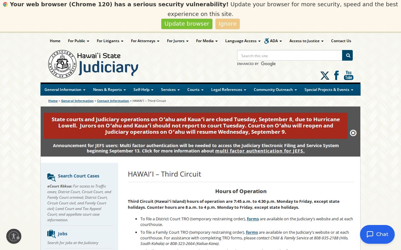 Hawaii County warrant records contacts for Third Circuit courts